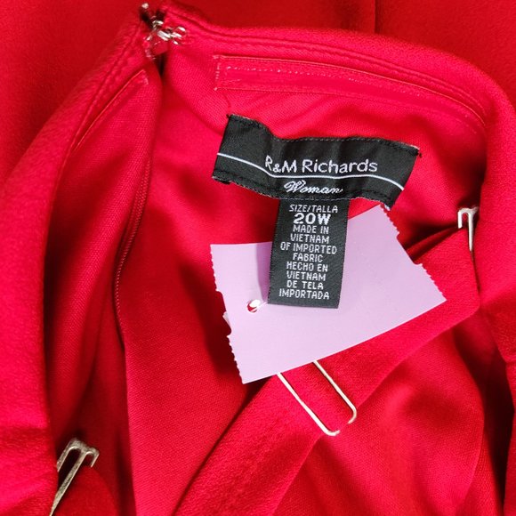 NWT R&M Richards Red Bell Sleeves Cocktail Midi Dress Size 20W Off Shoulders - Picture 4 of 4